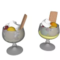 Fruit Dessert Cups With Whipped Cream Biscuit Sticks And Colorful Berries In Glass