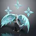 White Haired Character In Black Kimono Outfit With Icy Wings And Star Shaped Ice Crystals