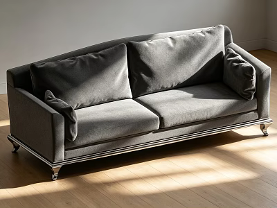 Modern Gray Two Seater Sofa With Metal Legs And Cushions On Wooden Floor 3d model