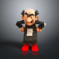 Bald Cartoon Character With Angry Expression Black Hair Red Shoes And Hands On Hips