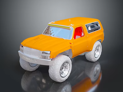 Orange Off Road Vehicle Model With Large Tires Silver Bumper And Red Interior 3d model