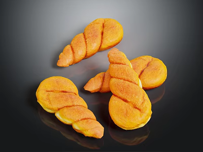 Golden Twisted Baked Bread Rolls With Crispy Surface And Fluffy Texture 3d model