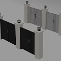 Modern Double Gates With Stone Pillars And Decorative Lamps 3d model