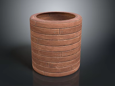 Wooden Cylindrical Planter With Stacked Slats Brown Wood Grain And Simple Design 3d model