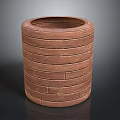 Wooden Cylindrical Planter With Stacked Slats Brown Wood Grain And Simple Design
