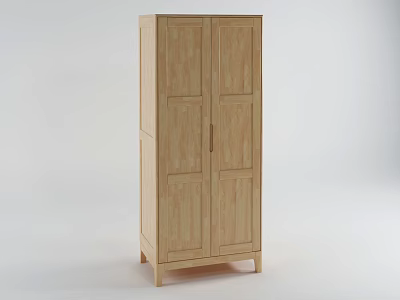 Light Wood Wardrobe With Two Door Design And Minimalist Natural Wood Grain Details 3d model