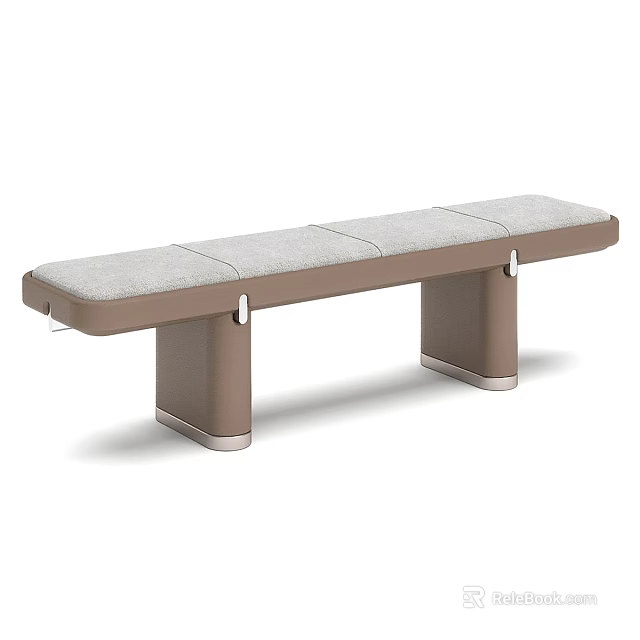 Modern Bench Featuring Gray Cushion and Brown Metal Legs for Comfortable Use 3d model 