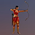 Two Female Archers In Traditional Red Outfit With Longbow And Arrow Quiver Front Back View