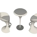 Minimalist Modern Bar Counter Design With Round Table And White Stools 3d model