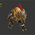3D Fantasy Creature Character With Red Feathered Crest Colorful Armor And Battle Stance
