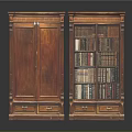 Antique Wooden Furniture Set With Cabinet Bookcase And Carved Drawers
