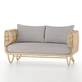 Modern Wicker Two Seater Sofa With Gray Cushions And Rattan Frame Design 3d model