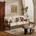 Multi Person Sofa with Decorative Pillows Indoor Plant Coffee Table and Wall Art