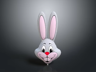 Cute Cartoon Rabbit Head Balloon With Pink Ears And Red Nose For Kids 3d model