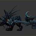 Blue Mythical Dragon Creature With Sharp Horns Glowing Orange Claws And Weapon Structures