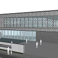 Modern Sales Office Building With Flat Roof Glass Curtain Wall And Terrace