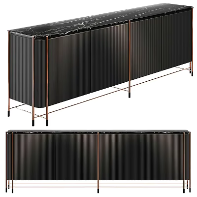 Modern Black TV Stand With Textured Panels And Brass Metal Frame 3d model