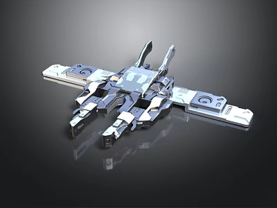Shiny Silver Metal Mechanical Component With Complex Structure And Connecting Platforms 3d model