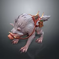 Fantasy Boar Mount With White Fur Red Saddle And Ornamental Gear Details