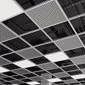 Modern Suspended Ceiling Grid Design with Black Frame White Panels and Lighting Fixtures