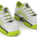 Stylish White Green Platform Shoes With Lace Up Design Perforated Panels And Comfortable Thick Soles