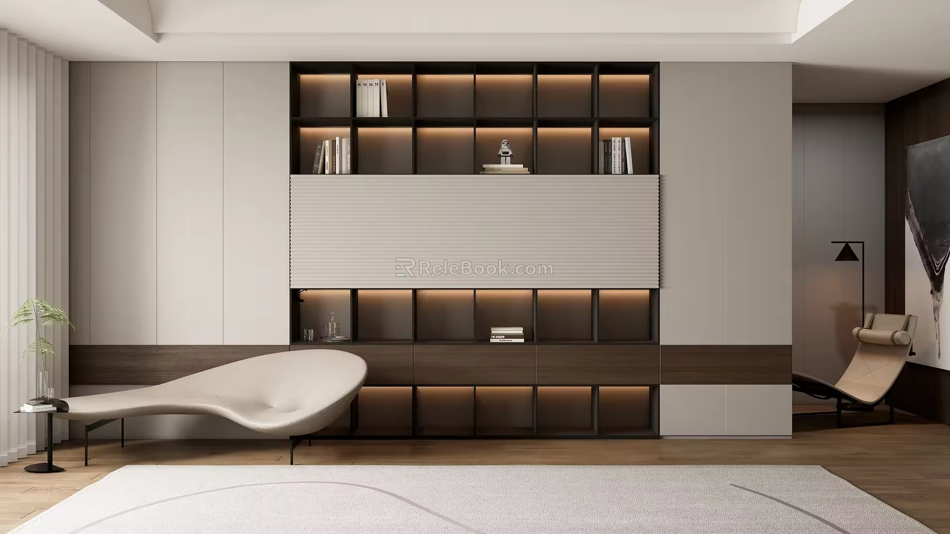 Modern open bookcase decorative background wall leisure sofa 3d model
