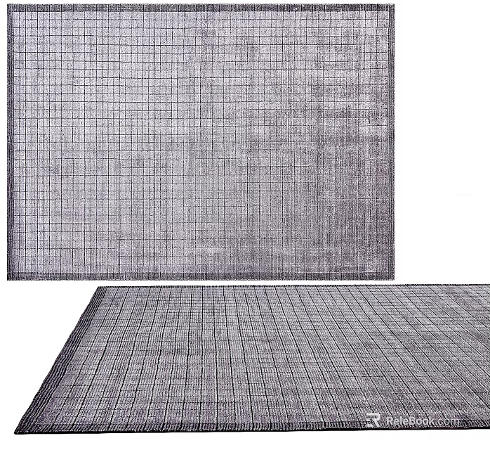 Modern Gray Square Carpet with Grid Pattern and Soft Texture for Living Room 3d model