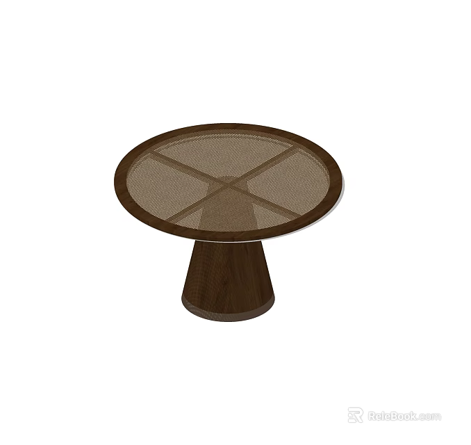 Round Dining Table With Wooden Base And Mesh Cross Design Tabletop 3d model