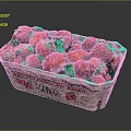 Ripe Fresh Juicy Red Strawberries with Green Leaves in Paper Carton