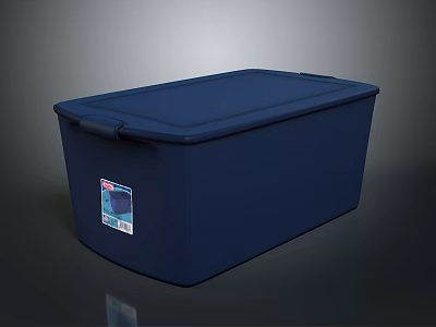 Blue Plastic Storage Container With Secure Lid Side Handles And Label 3d model