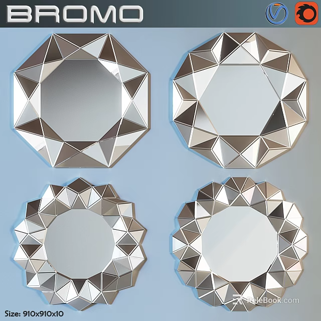 Geometric Diamond Cut Decorative Mirrors With Polygonal Metal Frame For Modern Home Decor 3d model 