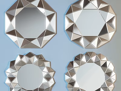 Geometric Diamond Cut Decorative Mirrors With Polygonal Metal Frame For Modern Home Decor 3d model