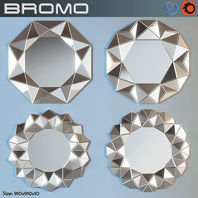 Geometric Diamond Cut Decorative Mirrors With Polygonal Metal Frame For Modern Home Decor 3d model