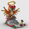 Building Block Owl with Halo Green Eyes Spread Wings Small Steps Minifigure and Surrounding Plants