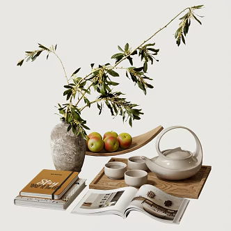 Modern Decoration Ornaments Floriculture Books Tea Set Coffee Table Ornaments Desktop Ornaments 3d model