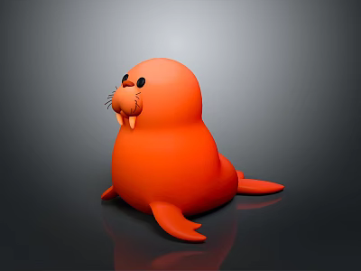 Cute Orange Cartoon Walrus Character 3D Model With Adorable Design And Vibrant Look 3d model