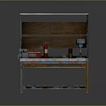 Industrial Workbench With Metal Frame Wooden Pallet Shelves Red Fire Extinguisher Blue Machine And Boxes