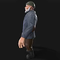 Man With Green Beanie White Beard In Navy Blue Coat And Brown Pants Black Shoes