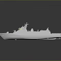 Modern White Warship Model With Superstructure And Antennas On Reflective Surface 3d model