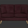 Burgundy Two Seater Sofa With Decorative Cushions And Light Wooden Legs