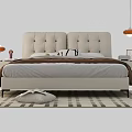 Double Bed with Tufted Headboard Gray Brown Blanket Nightstands Table Lamp and Geometric Rug