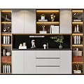 Modern Bookcase With Open Closed Storage Featuring Books Trophies Green Plant And Decorative Items