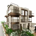 Modern Courtyard Garden Landscape With Swimming Pool Wicker Chairs Green Plants And Steps
