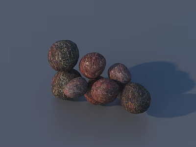 Stone Wood Decorative Balls with Various Textures and Colors Arranged on Gray Surface 3d model