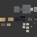 Office Workspace Components With Filing Cabinet Printer Water Dispenser And Cardboard Boxes