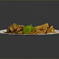 Delicious Asian Food With Stir Fried Noodles Spring Rolls Avocado Tomato Lettuce And Sesame Seeds
