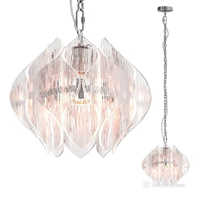 Modern Transparent Chandelier Design With Petal Shaped Layers And Lighting Fixture 3d model 