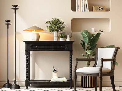 Modern Elegant Dressing Table With Large Mirror Storage Drawers And Potted Plant 3d model