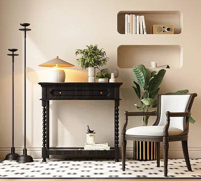 Modern Elegant Dressing Table With Large Mirror Storage Drawers And Potted Plant 3d model
