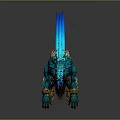 Blue Wolf Headed Game Fantasy Character With Spiked Back And Golden Accents